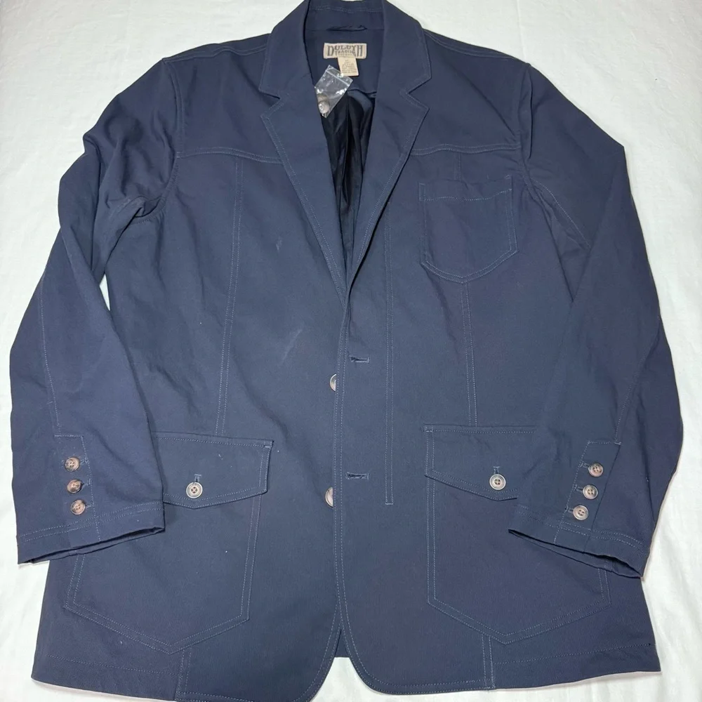 Duluth Trading Co Canvas Blazer Utility Chore Coat Classic Spandex Blue Mens XL